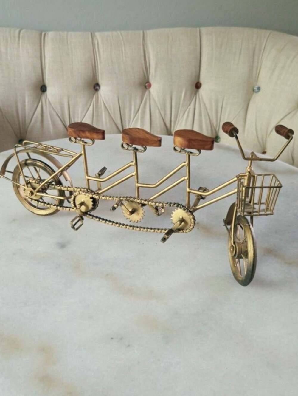 Vintage Miniature Bicycle for 3 With Working & Moving Chain / Pedals